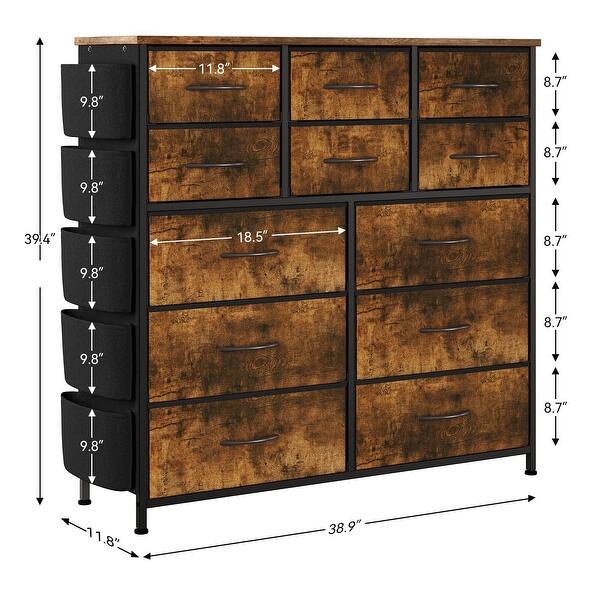 dimension image slide 2 of 5, 5 Drawer Fabric Dresser with Wooden Top,Large Storage Space