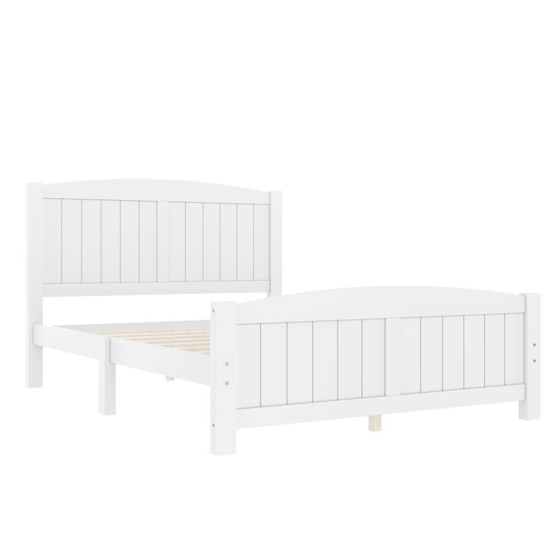 Full Size Platform Bed, Solid Wood Platform Bed with Support Slats and Strong Structure, No Box Spring Needed, White