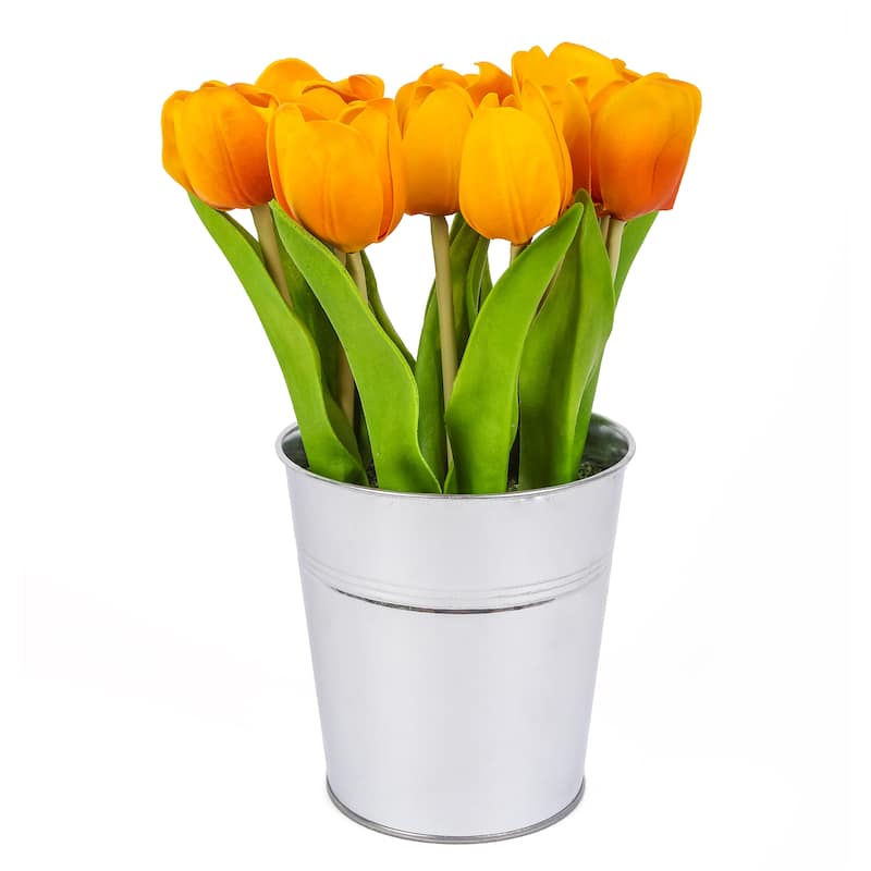 National Tree Company 9 in. Orange Tulip Bouquet
