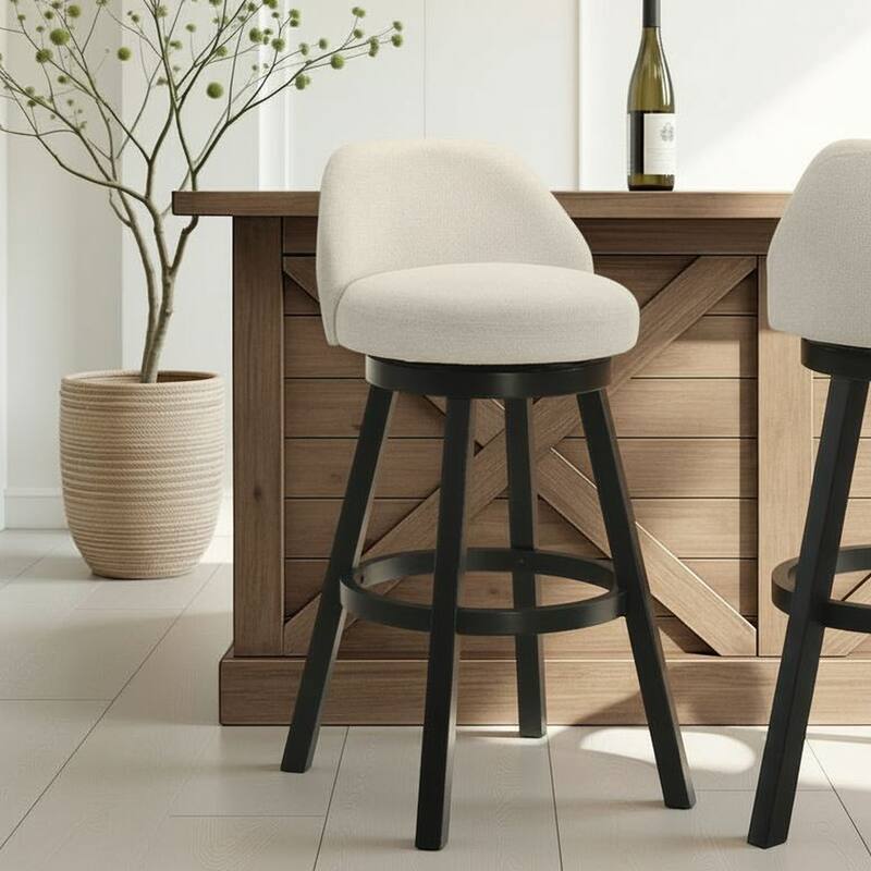 Erika Upholstered Swivel Bar Stool, Counter Height Barstool with Fabric Seat