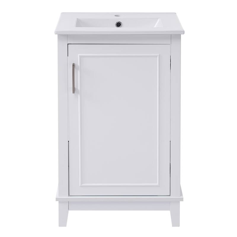 20" Modern Small Bathroom Vanity Cabinet With Ceramic Basin - 20"*15.5"*33.3", Ample Storage, 1 Soft-Close Door