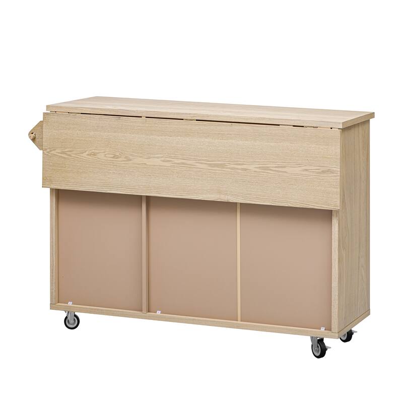 Natural Coastal Kitchen Island on Wheels with Internal Storage Rack(51-in x30-in x36-in)