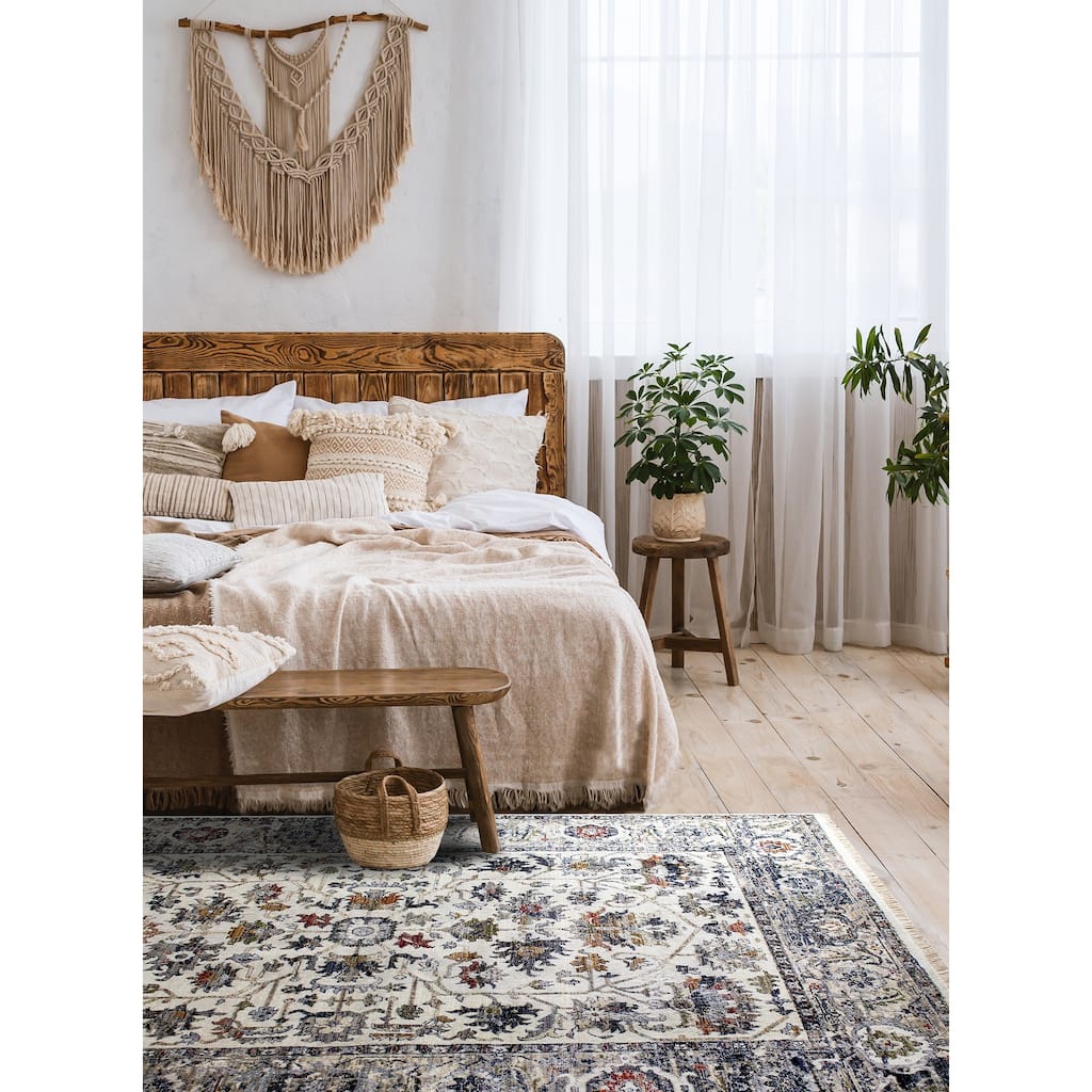 Sydney Collection - Cream/Blue Elegant Border Rug