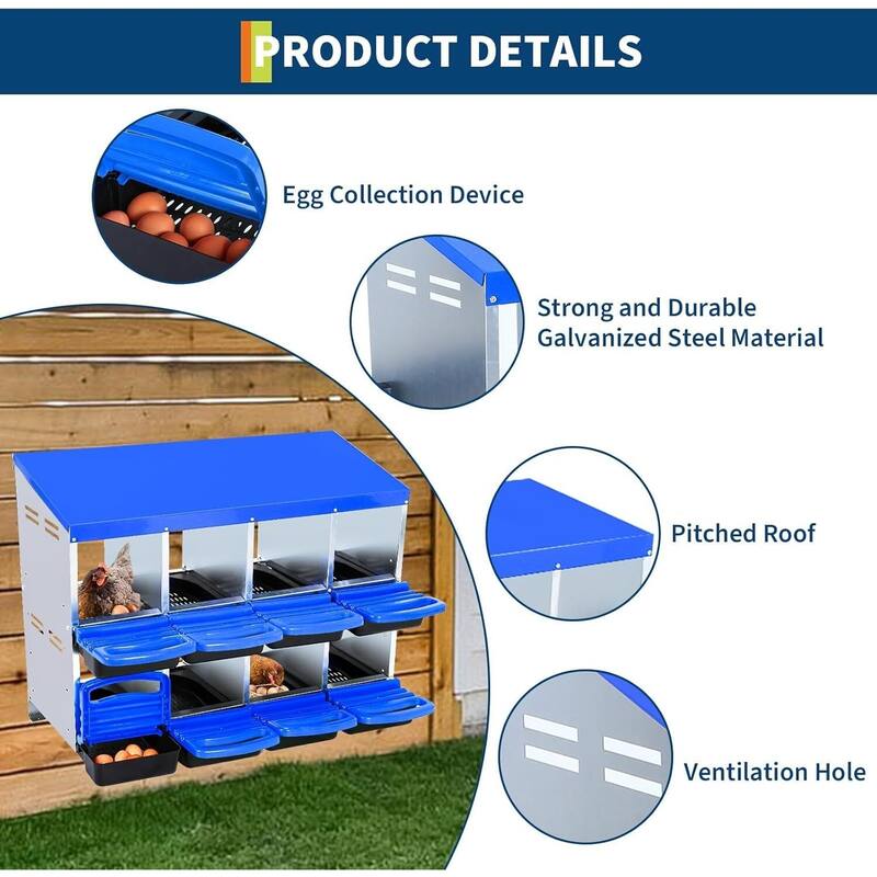 8-Hole Metal Chicken Nesting Box or Easy Cleaning