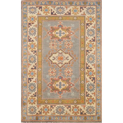 Gray Kazak Foyer Rug Hand-Knotted Traditional Wool Carpet - 2'7"x 4'2"