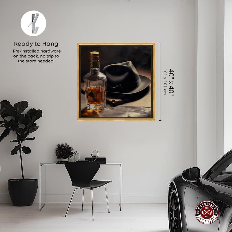 Notoriart Whiskey And Vintage Hat Ii Framed Bar Cart Art For Men