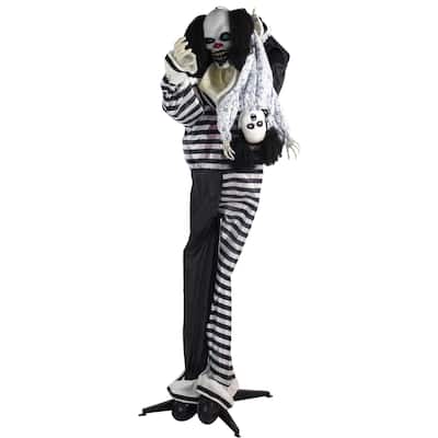 Life-Size Animatronic Talking Clown with Doll with Lights and Sound, Indoor or Covered Outdoor Halloween Decoration