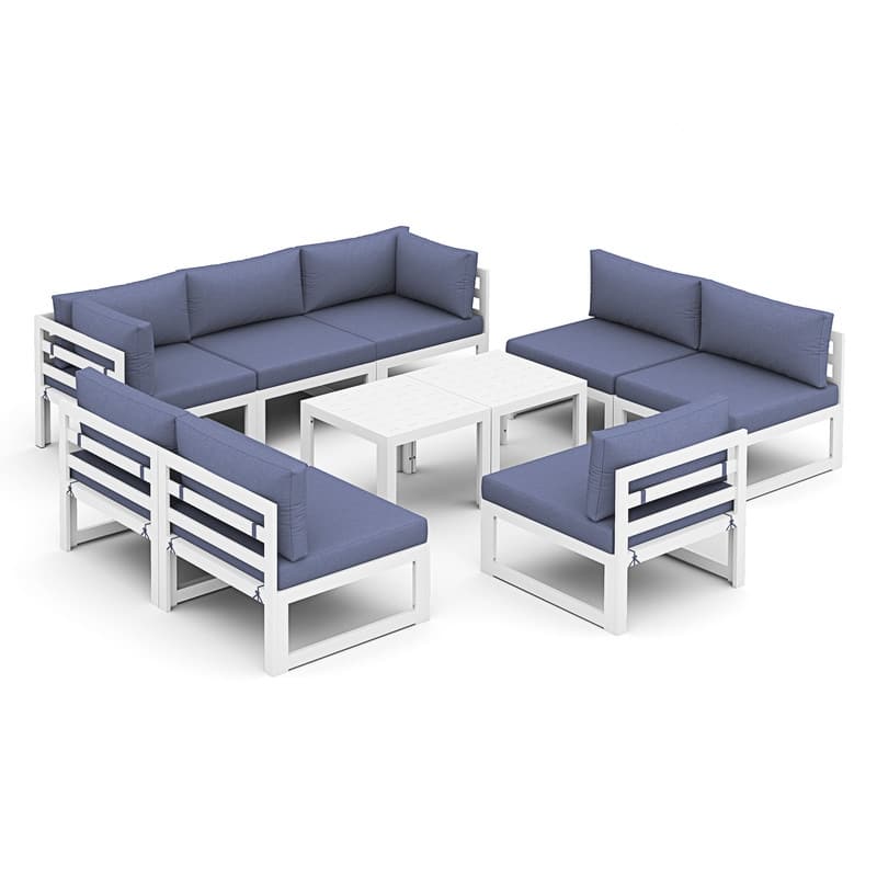 FINCATI Outdoor Furniture Aluminum Patio Set White Aluminum Outdoor Sofa with Thick Cushions and 29 Inch Deep Seat - 10 Pcs-A - Demin Blue