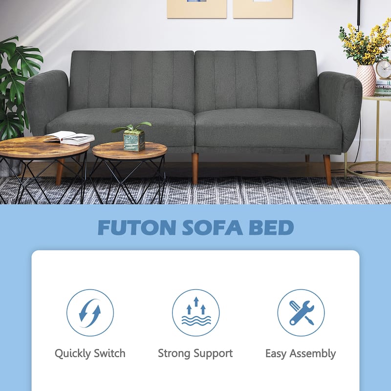 Costway Convertible Futon Sofa Bed Adjustable Couch Sleeper w/ Wood - 82.5'' x 34'' x 32'' (L x W x H)