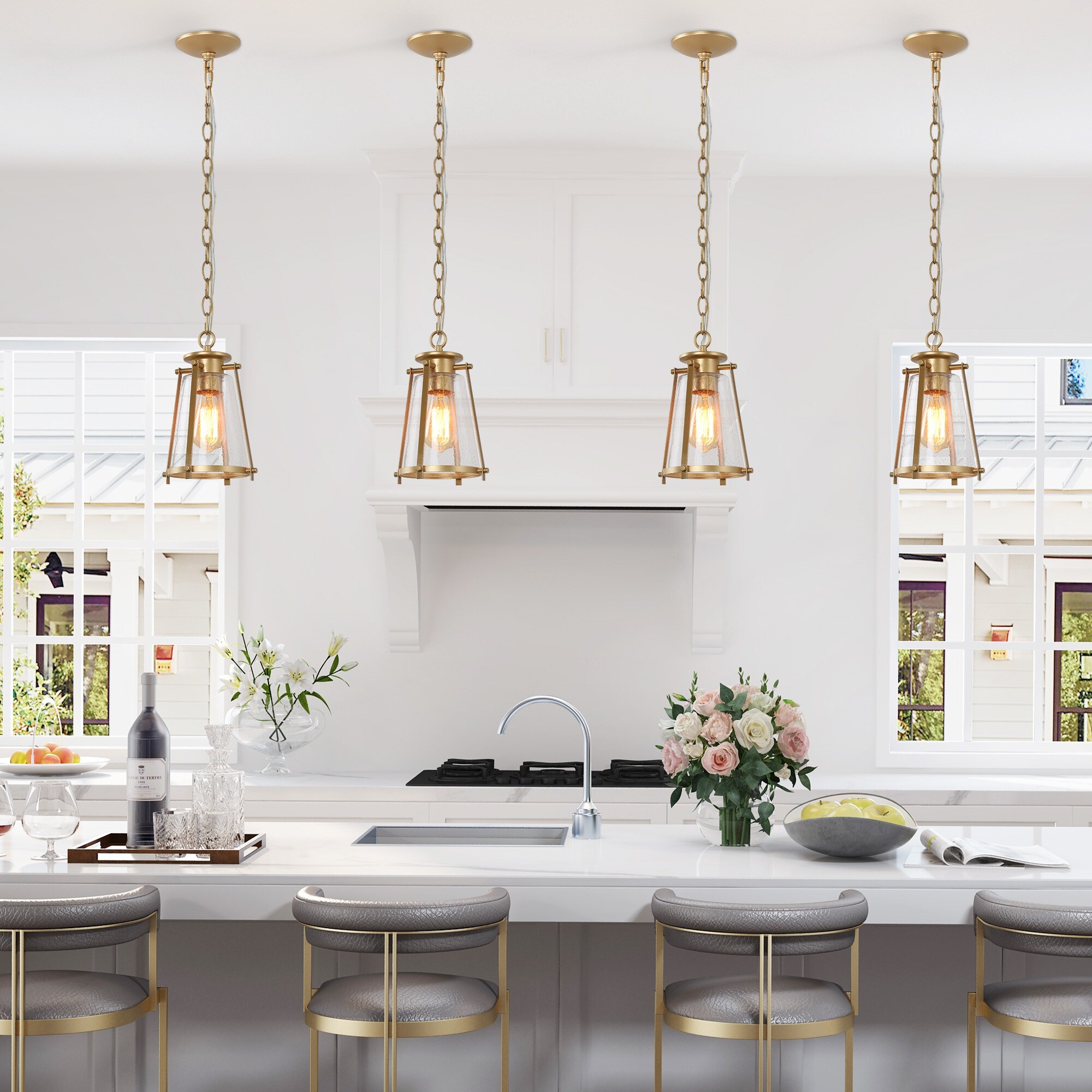 Modern 1 Light Gold Pendant Glass Kitchen Island Lights for Dining Room