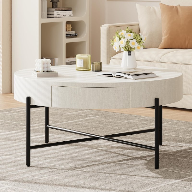 Round Coffee Table with Storage with Drawers Farmhouse Circle Table
