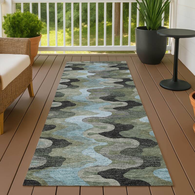 Machine Washable Indoor/ Outdoor Modern Mason Chantille Rug - Basil - 2'3" x 7'6"