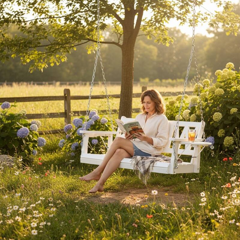 2 or 3-person Wood Porch Swing Heavy Duty with Foldable Tray