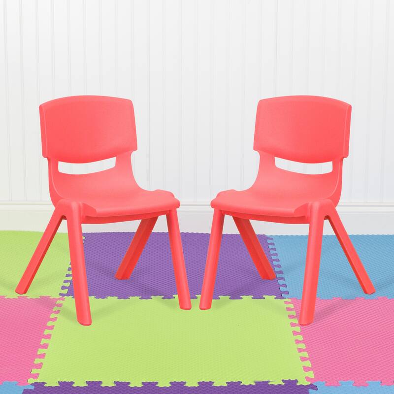 2 Pack Plastic Stackable School Chair with 12"H Seat, Preschool Seating - Red