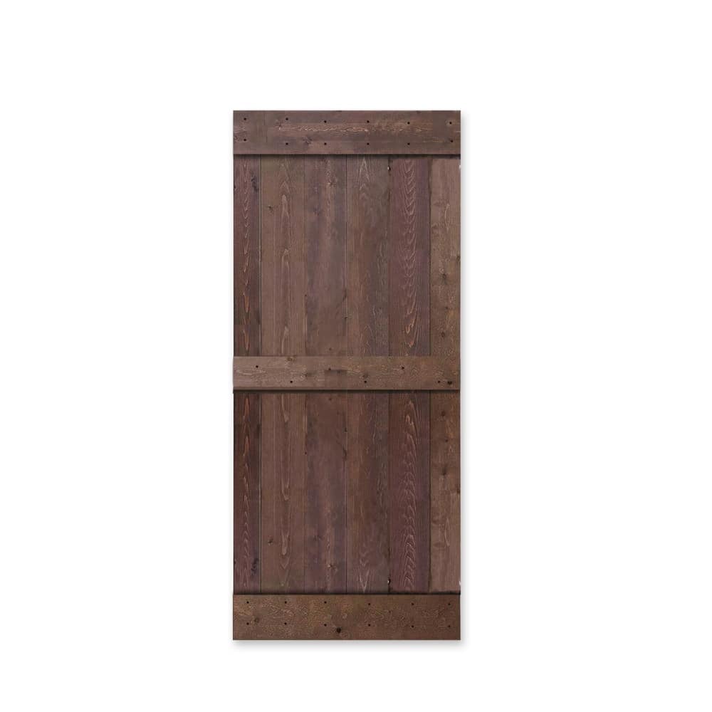 36 in x 84 in Walnut Stained 2 Panel Solid Knotty Pine Wood Barn Door