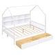 preview thumbnail 16 of 22, Full Size House Bed for Kids with Storage Drawers and Shelf, Wooden Bed with Roof