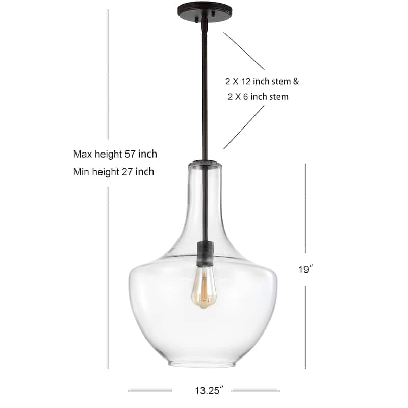 Bettina 1- Light Mid-Century Modern Iron/Glass LED Pendant, by JONATHAN Y