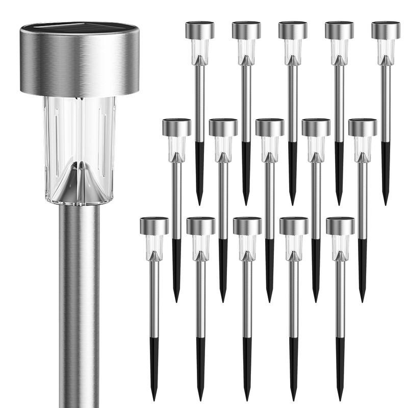 16 Pack Outdoor Waterproof Stainless Steel LED Solar Path Lights