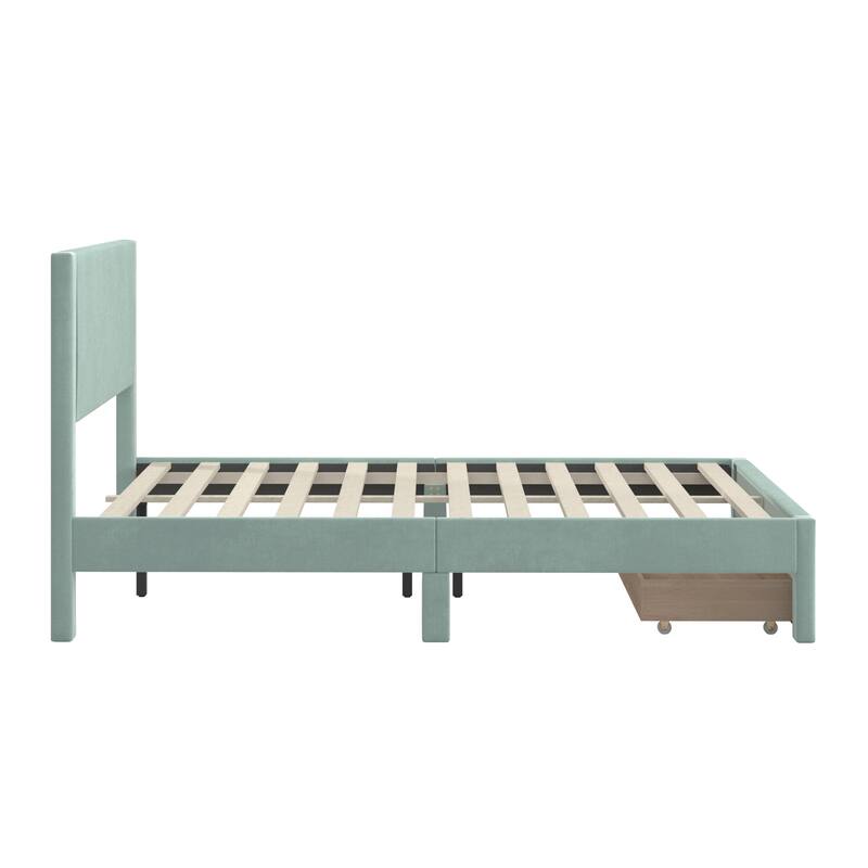 Parkfield Pleated Velvet Storage Queen Platform Bed with Drawer by iNSPIRE Q Modern