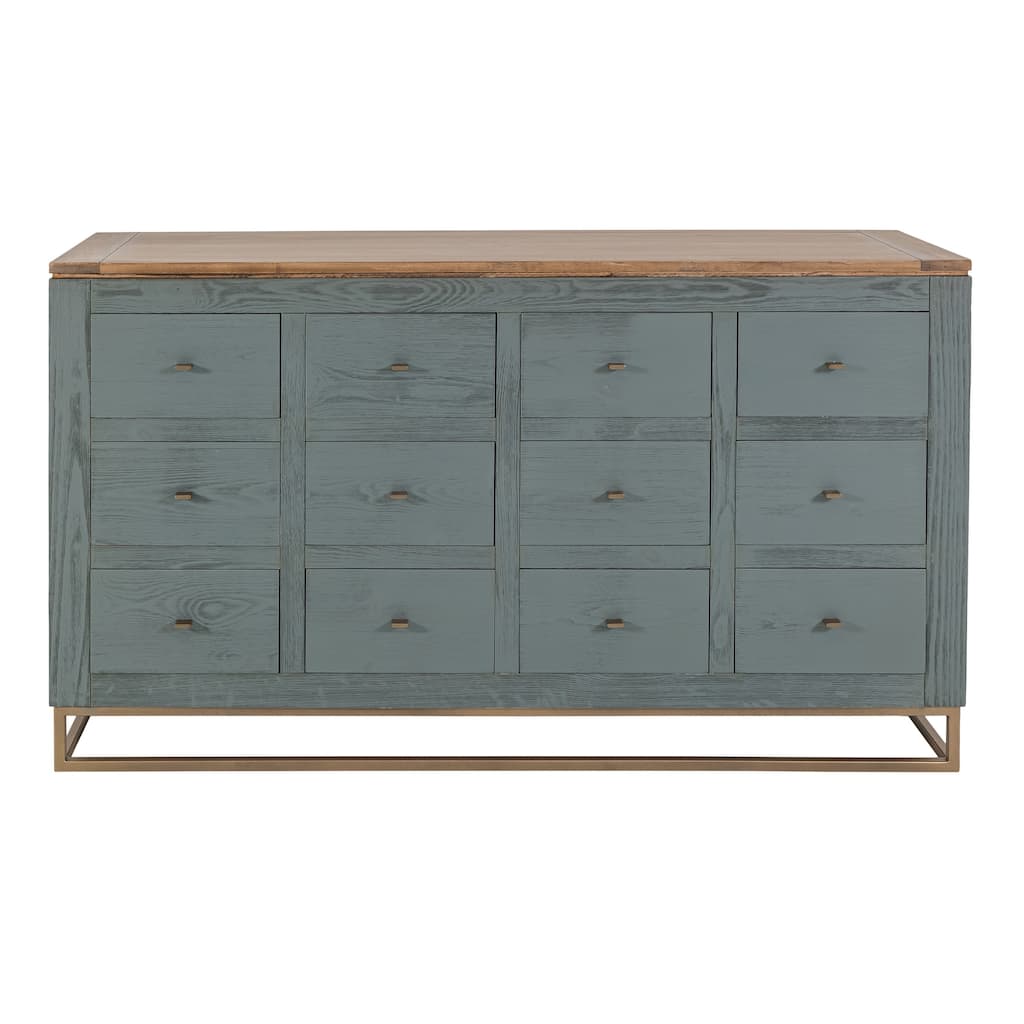 Timmy Console Sideboard, 12 Drawer, Sage Green Pine Wood, 61 Inch