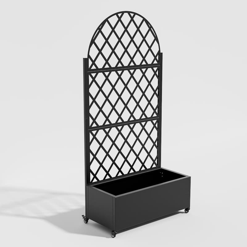 Movable Raised Garden Bed with Trellis and Lockable Wheels - 71*35