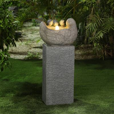 Grey Cement Birds Pedestal Outdoor Fountain with LED Lights