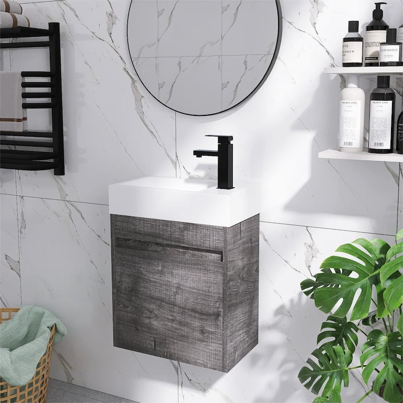 Bathroom Vanity With Sink In 16/18/23 Inch, Floating/Freestanding Bathroom Vanity With Soft Close Door