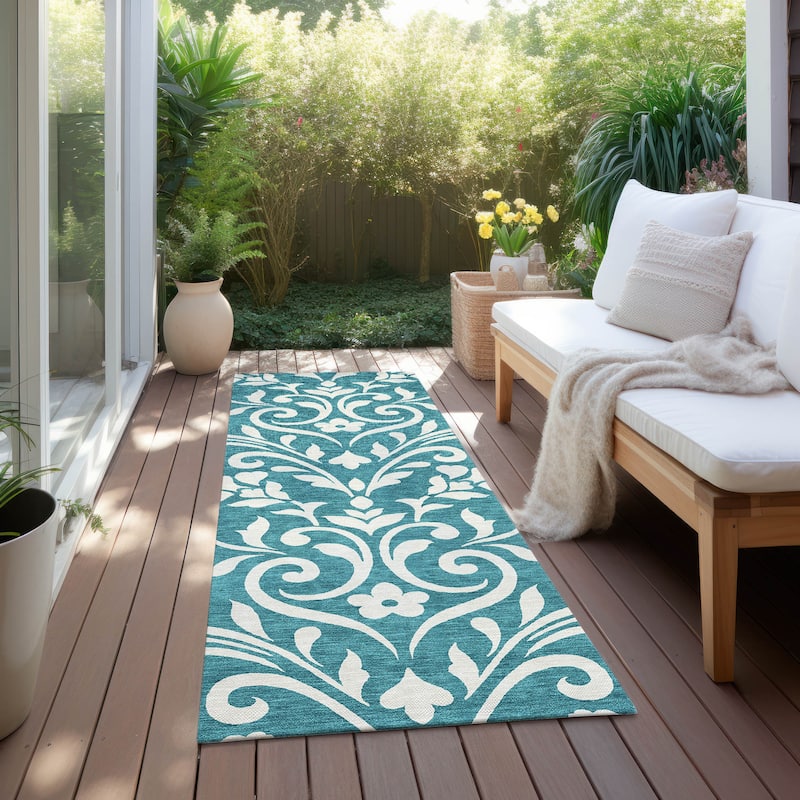 Machine Washable Indoor/ Outdoor Chantille Traditional Elegant Rug - Teal - 2'3" x 7'6"