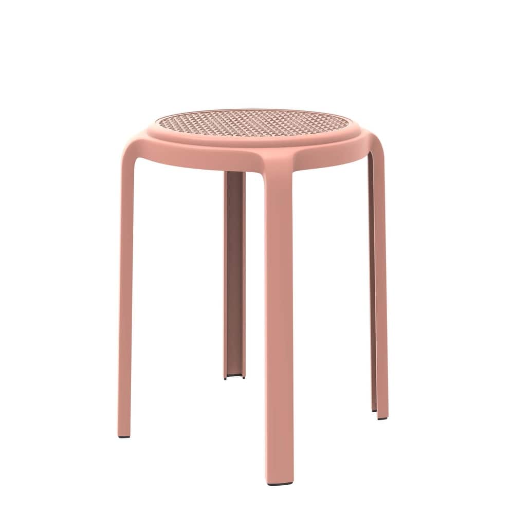 Tresse All-Weather Round Stackable Dining Stool with Wicker-Style Seat for Indoor, Outdoor, Patio, and Kitchen - Fully Assembled