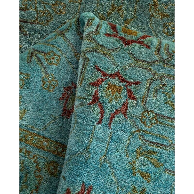 Overton Hand Knotted Wool Vintage Inspired Modern Contemporary Overdyed Blue Runner Rug - 2' 7" x 12' 3"