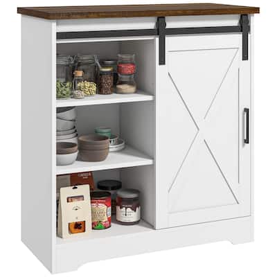 Coffee Bar Cabinet with Sliding Barn Door, Kitchen Sideboard with Storage, Buffet Cabinet with Adjustable Shelf