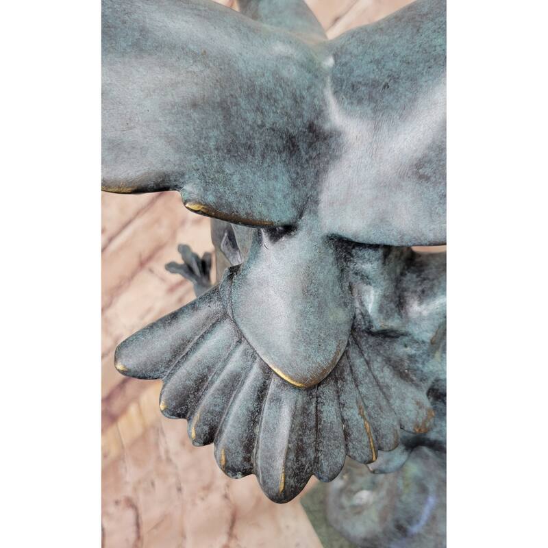 American Bald Eagle Wings Spread Green Bronze Sculpture Statue On Marble Base