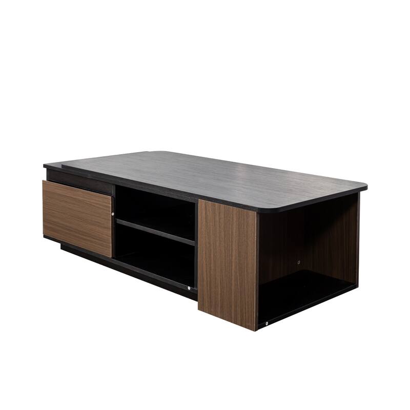 Roomfitters Extendable Coffee Table with 2 Storage Drawers, Length Adjustable Rectangular Center Table, Black & Walnut