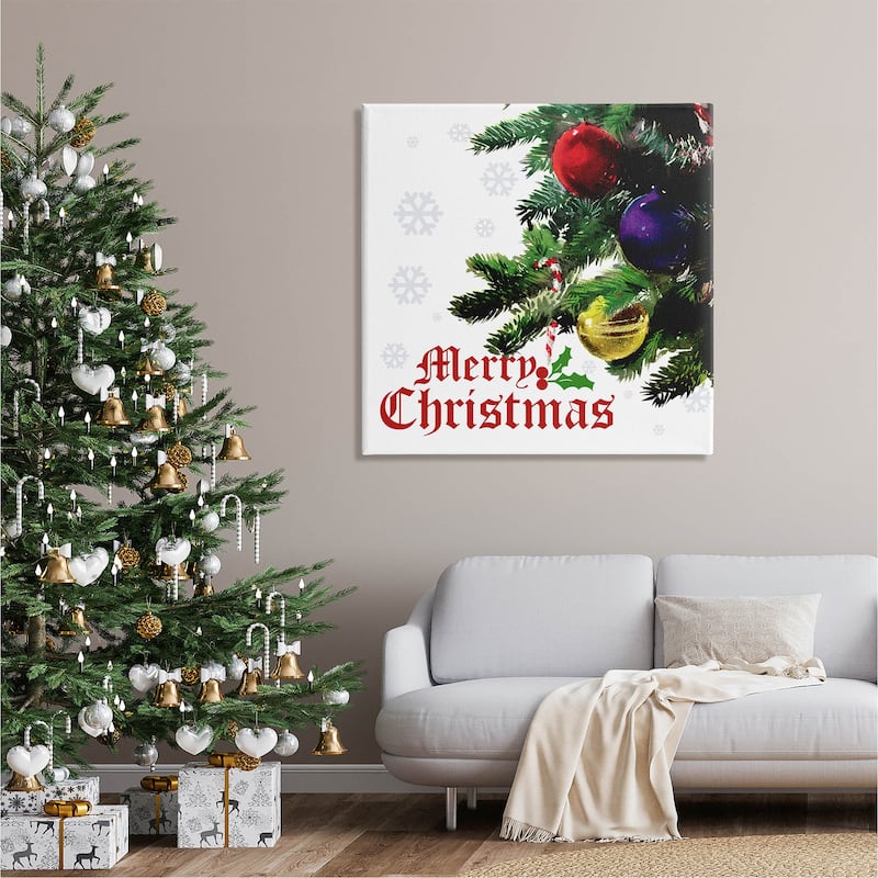 Stupell Industries Merry Christmas Snowflake Pattern Canvas Wall Art ...