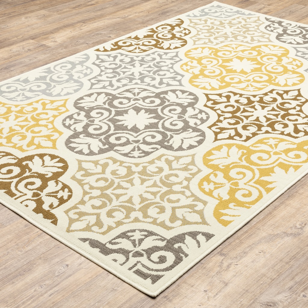 Auxerre Ivory Grey Floral Outdoor Casual Area Rug