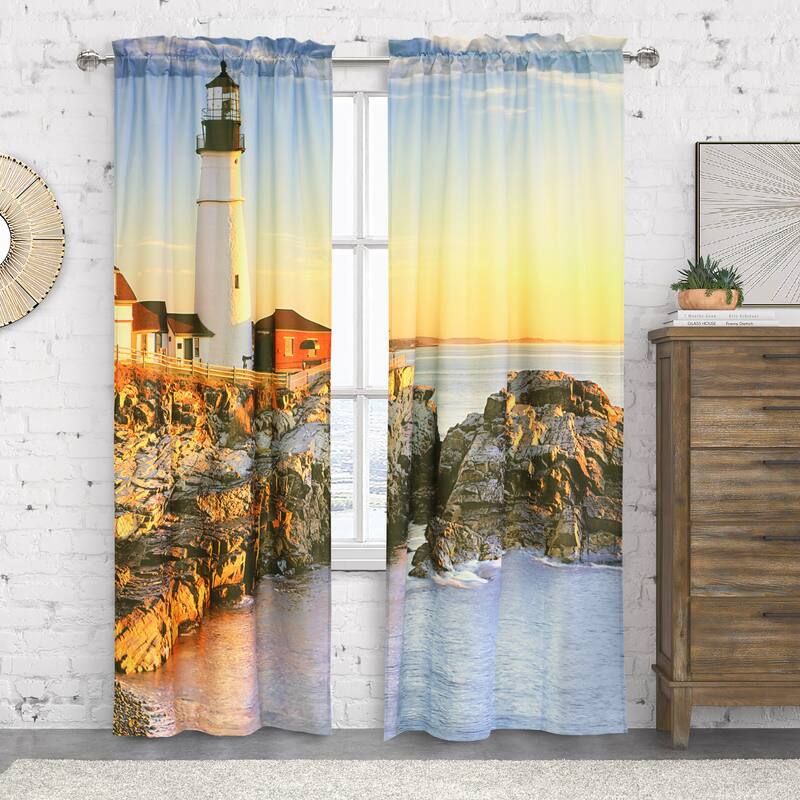 Habitat Photo Real Digital Panoramic Print Curtain Panel Pair - 76" x 84" - Lighthouse