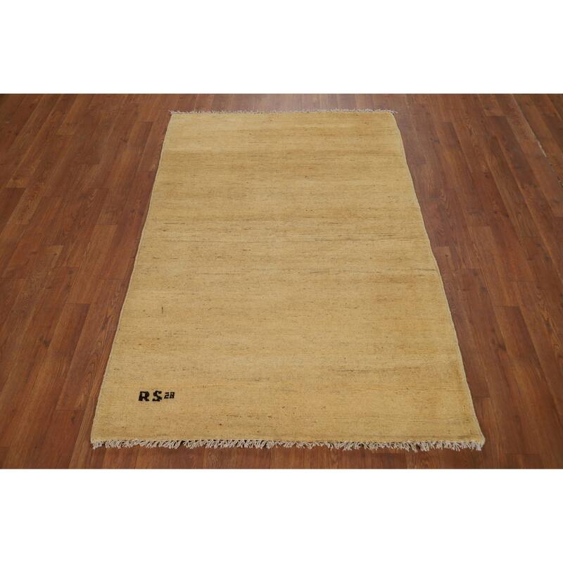 Muted Yellow Gabbeh Modern Foyer Rug Handmade Wool Carpet - 3'4"x 4'10"