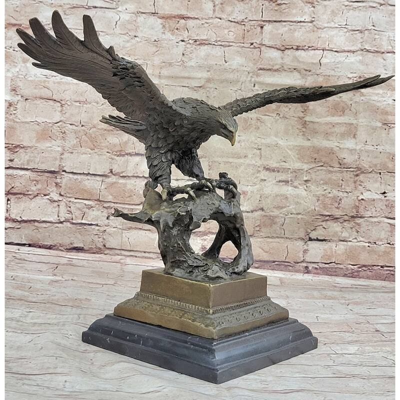 Bronze Eagle Hawk Falcon Osprey Garden Park Zoo Statue Marble Base Figure Decor