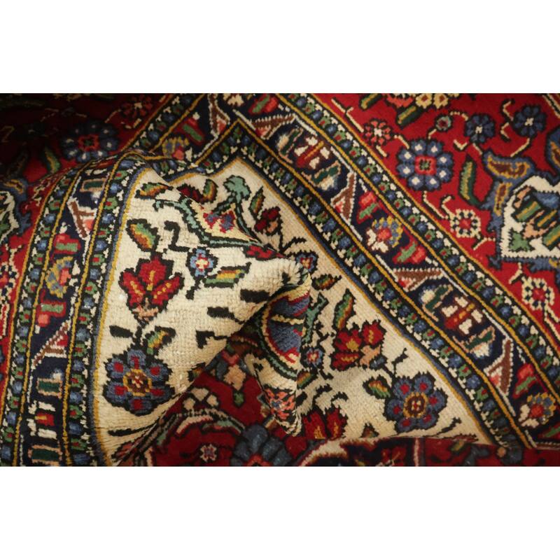 Hand Knotted Oriental 100% Wool Carpet Traditional Floral Red Tabriz Area Rug - 11' 0'' X 7' 10''