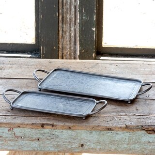 Galvanized Metal Rectangle Serving Trays, Set of 2 - Larger tray: 22"L x 10.25"W x 1.75"H