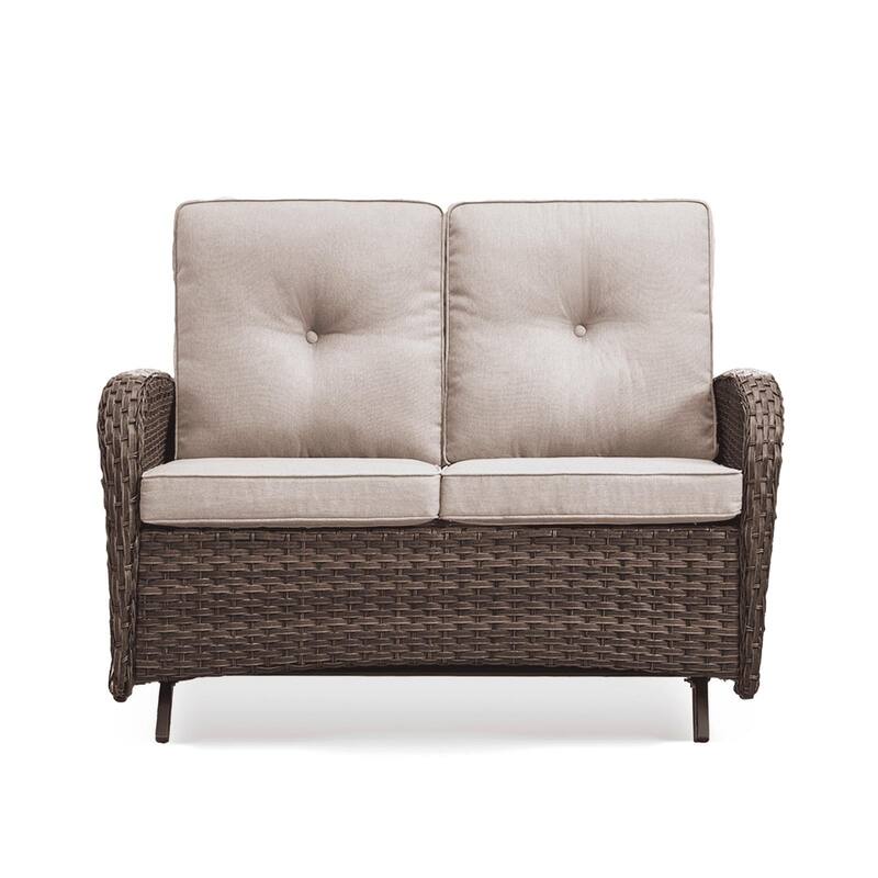 Outdoor Glider Loveseat Patio Sofa Brown-Beige - Brown