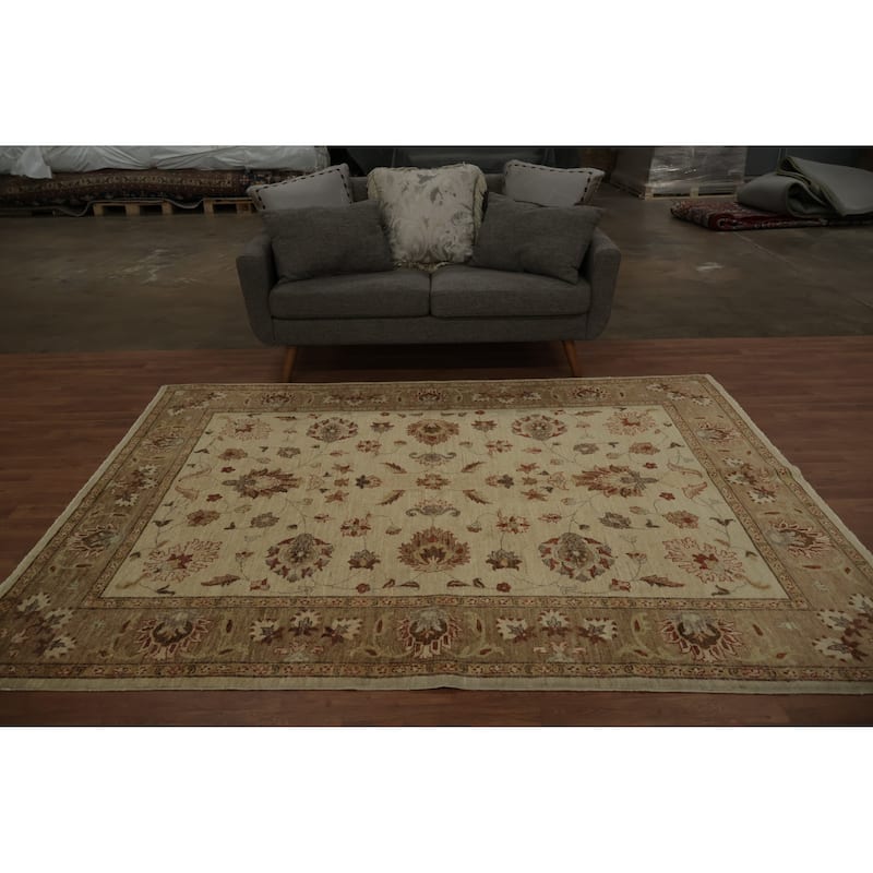 Hand Knotted Oriental 100% Wool Carpet Traditional Floral Beige & Ivories Peshawar Area Rug - 8' 4'' X 6' 2''