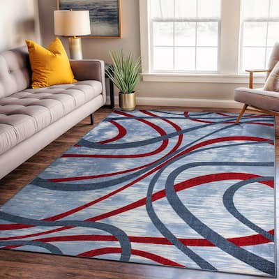 Contemporary Distressed Abstract Lines Non Slip Area Rug