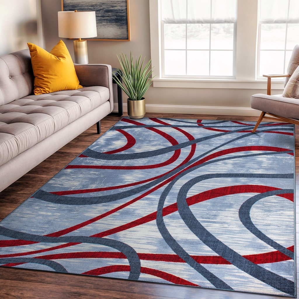 Contemporary Distressed Abstract Lines Non Slip Area Rug