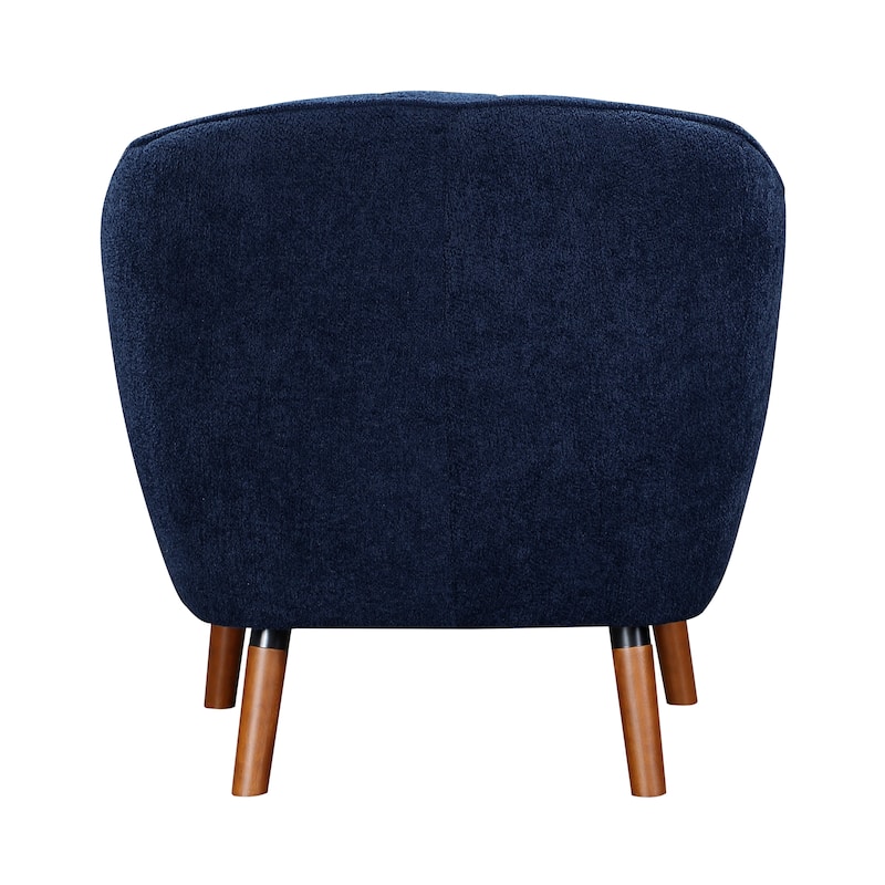 Blue Textured Fabric Upholstered Mid-Century Modern Accent Chair