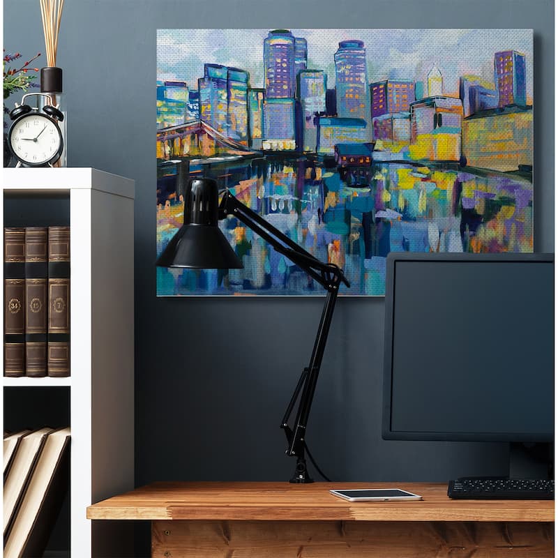 Stupell Boston Harbor Abstract Cityscape Painting Canvas Wall Art Design By Jeanette Vertentes
