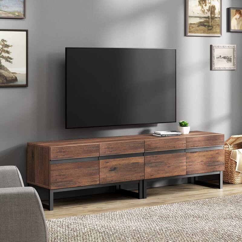 WAMPAT Modern TV Stand Entertainment Center TV Console with Storage Cabinets - 2 Pack - Brown