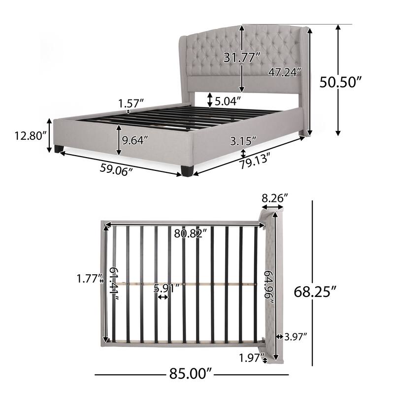 Modern Upholstered Bed with Button-tufted Headboard