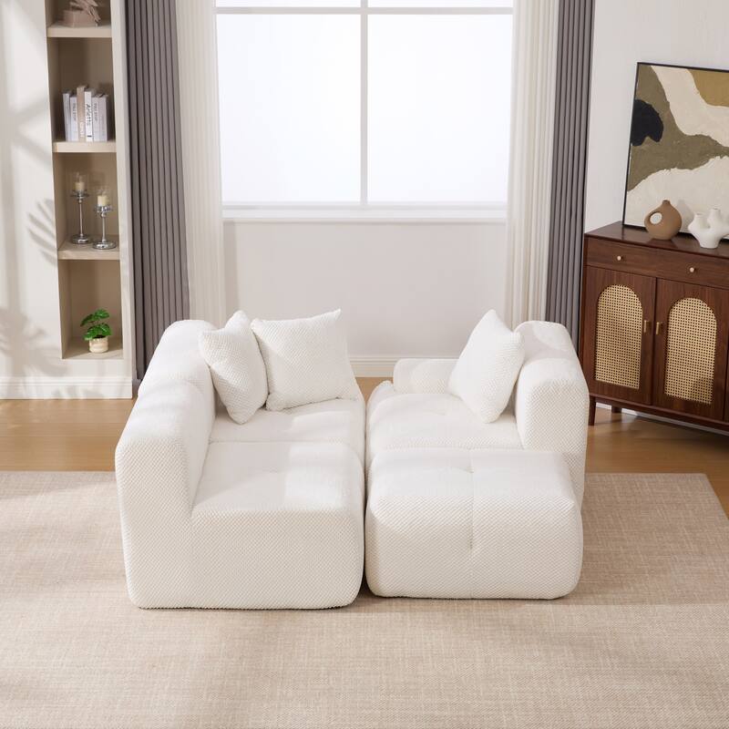 104"W Modern Upholstered Sectional Sofa with 3 Pillows and Ottoman