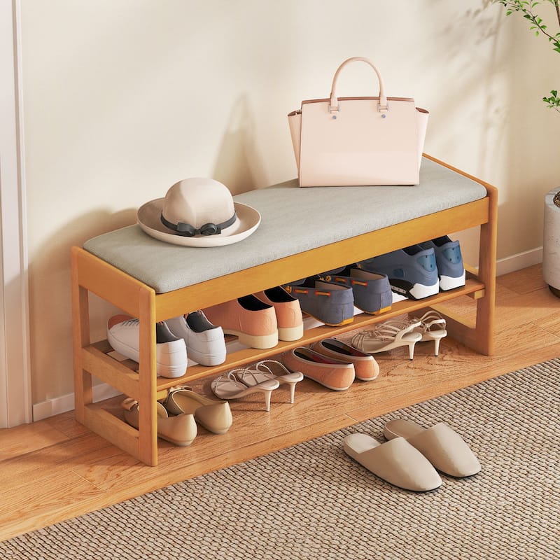 Gymax 40'' 2-Tier Shoe Rack Bench w/Flip-Top Storage Slatted Shelf for